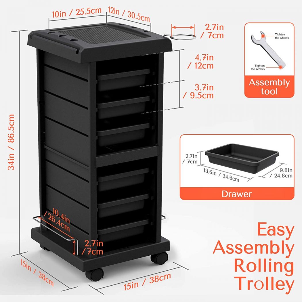 Multipurpose Rolling Cart for Extra Storage Salon Trolley